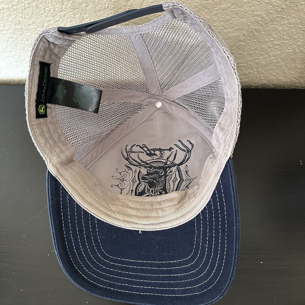 John Deere Men's Snapback Mesh Back Hat Blue Gray Embroidered Retro Logo - Picture 7 of 9